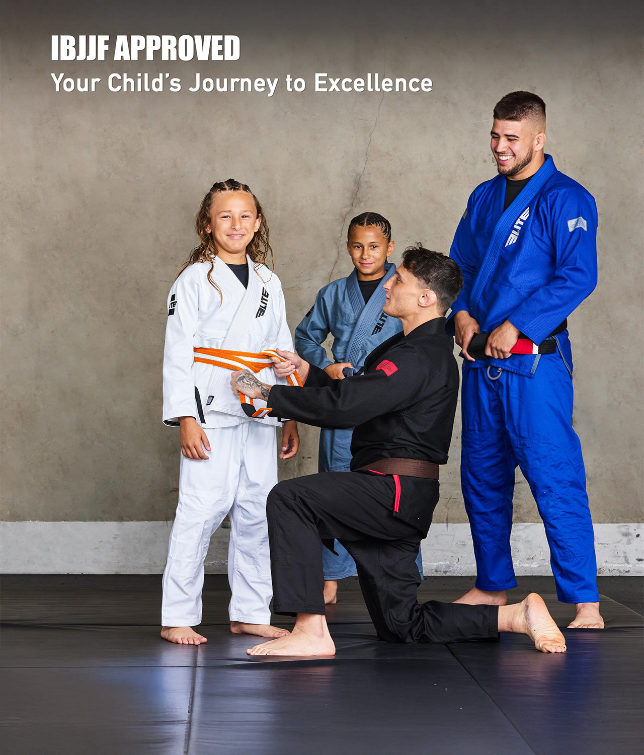 elite sports kids ibjjf approved orange/white bjj belt