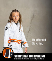 elite sports kids orange/white bjj belt with stripe bar for ranking