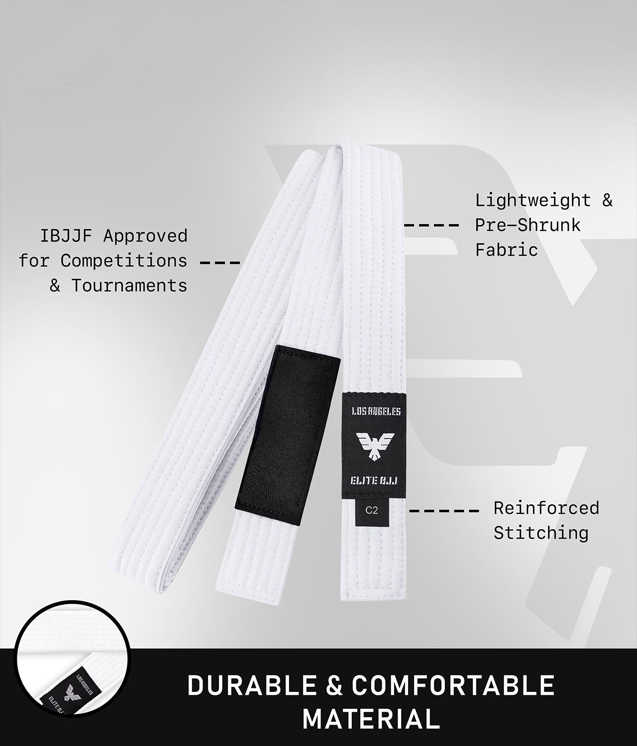 elite sports lightweight and preshrunk kids white bjj belt