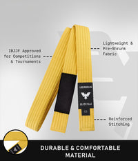 elite sports lightweight and preshrunk kids yellow bjj belt