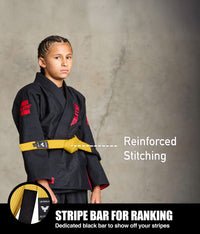 elite sports kids yellow bjj belt with stripe bar for ranking