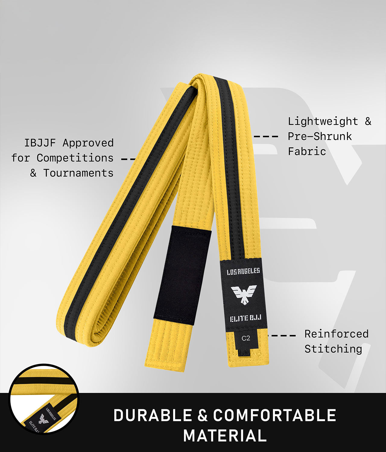 elite sports lightweight and preshrunk kids yellow/black bjj belt