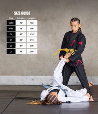 elite sports kids Brazilian jiu jitsu yellow/black bjj belt size guide