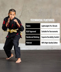 elite sports kids yellow/white bjj belt technical features