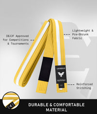 elite sports lightweight and preshrunk kids yellow/white bjj belt