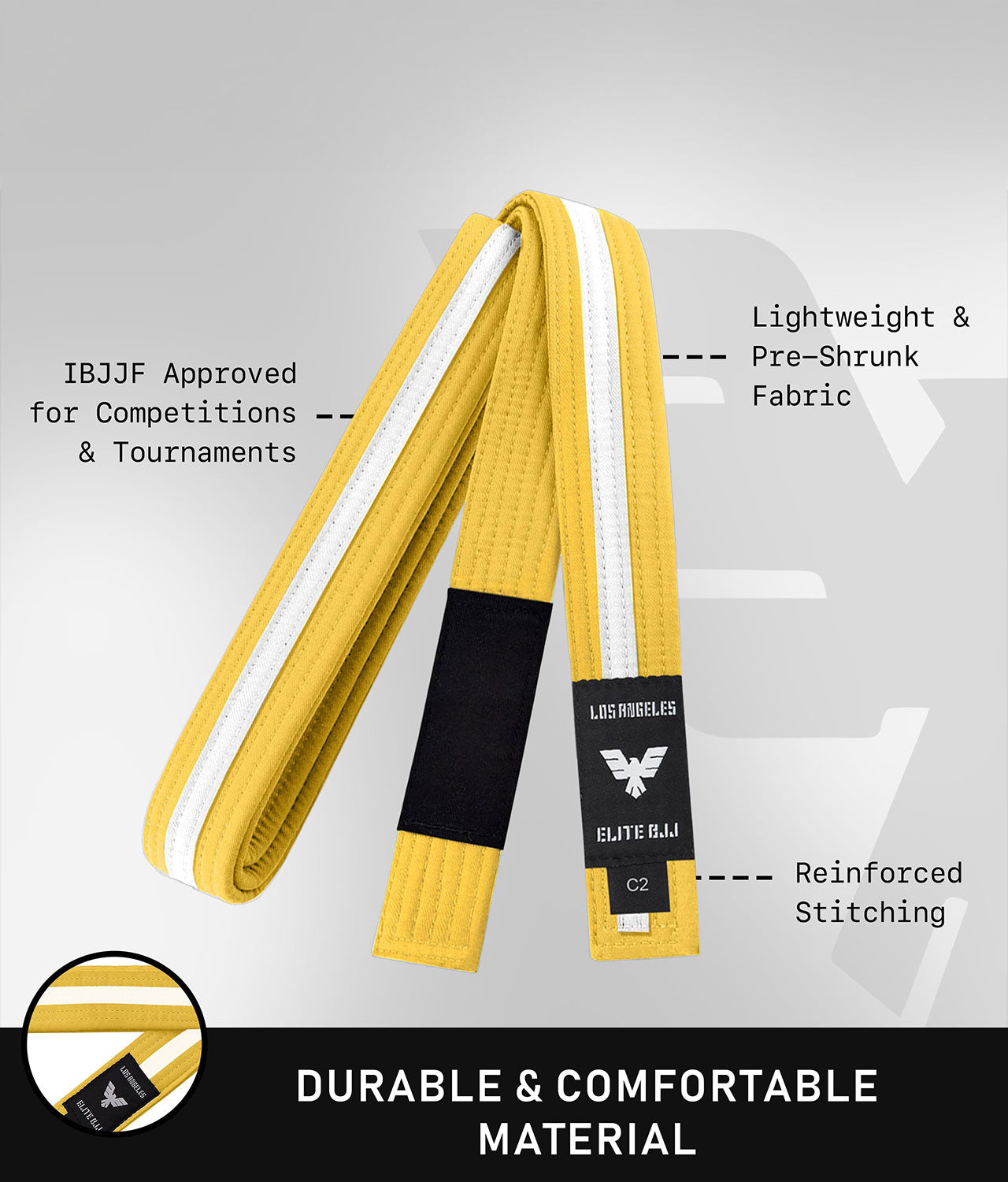 elite sports lightweight and preshrunk kids yellow/white bjj belt