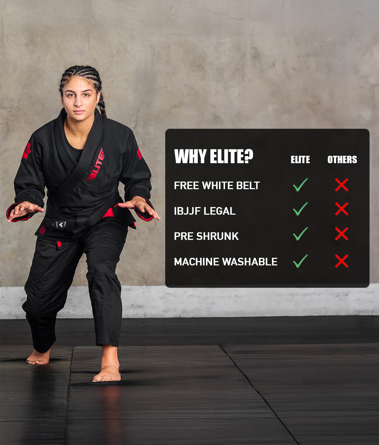 elite sports core black females bjj wholesale uniform technical features