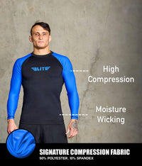 standard blue long sleeve mens jiu jitsu rashguard compression fabric