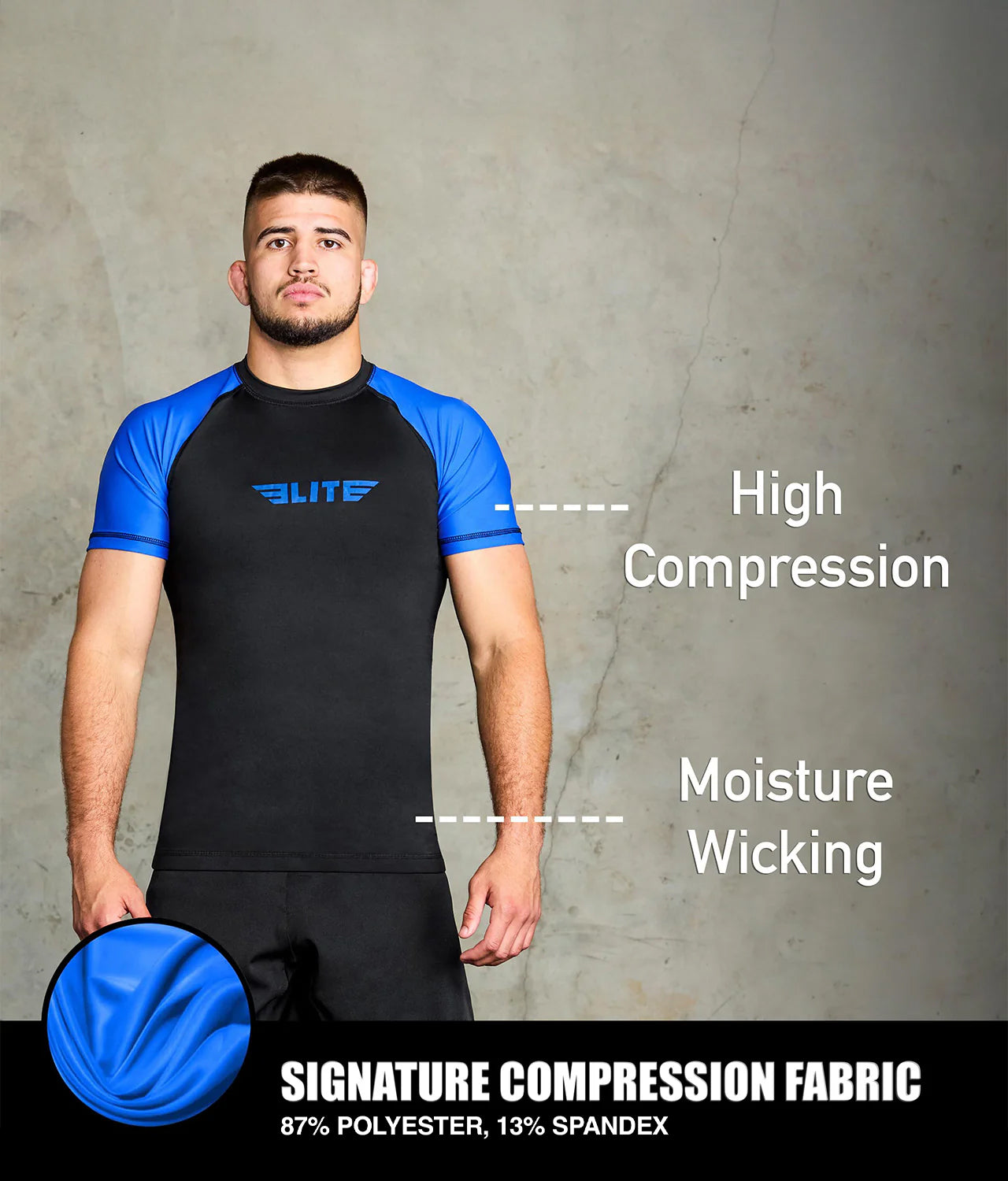 Standard Blue Short Sleeve No-Gi Mens BJJ Rash Guard