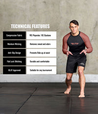 standard brown long sleeve mens jiu jitsu rash guard technical features