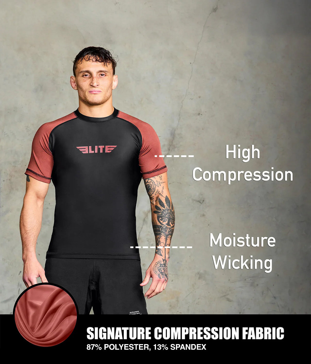 Standard Brown Short Sleeve No-Gi Mens BJJ Rash Guard