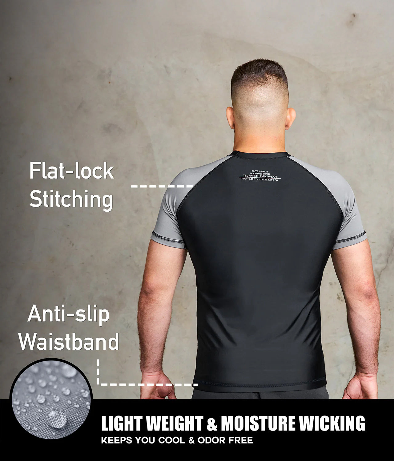 Standard Gray Short Sleeve No-Gi Mens BJJ Rash Guard