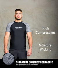 standard grey short sleeve mens bjj rash guard compression fabric