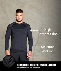 standard black long sleeve mens jiu jitsu rashguard compression fabric