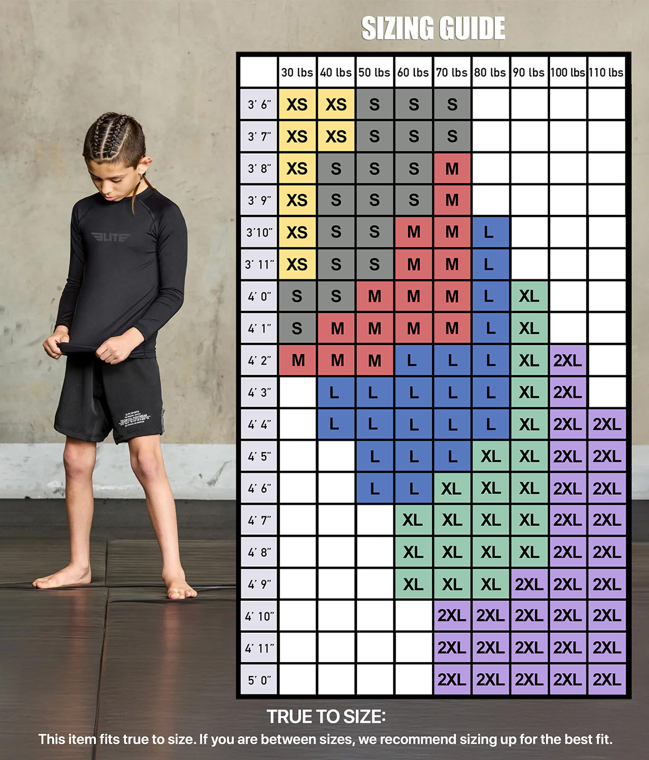 Standard Black Long Sleeve No-Gi Kids BJJ Rash Guard