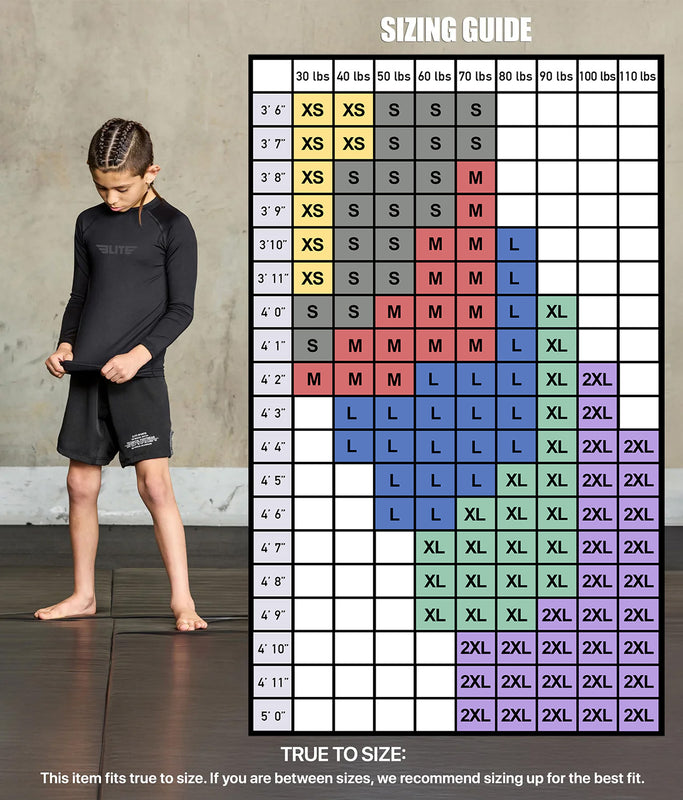Standard Black Long Sleeve No-Gi Kids BJJ Rash Guard