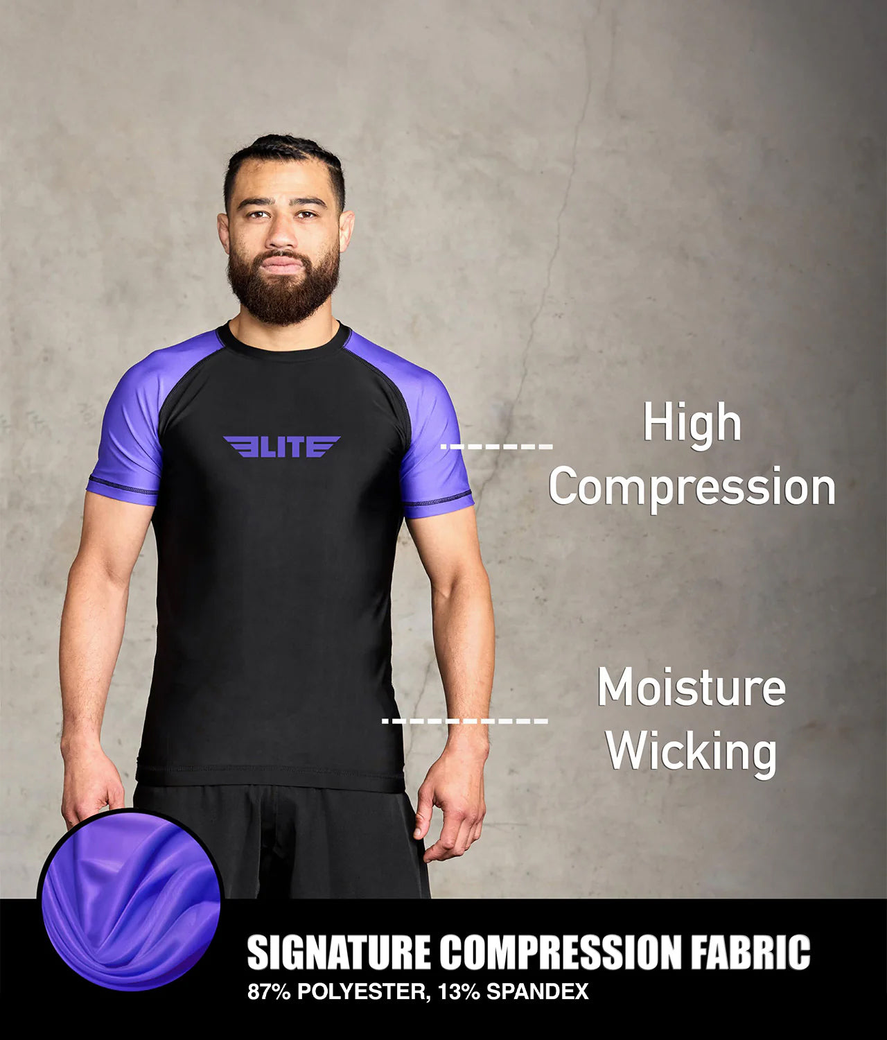 Standard Purple Short Sleeve No-Gi Mens BJJ Rash Guard