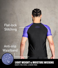 standard purple short sleeve lightweight mens bjj rash guard