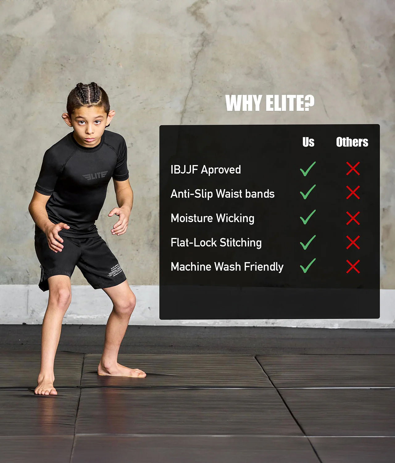 standard black short sleeve girl bjj rashguard technical features