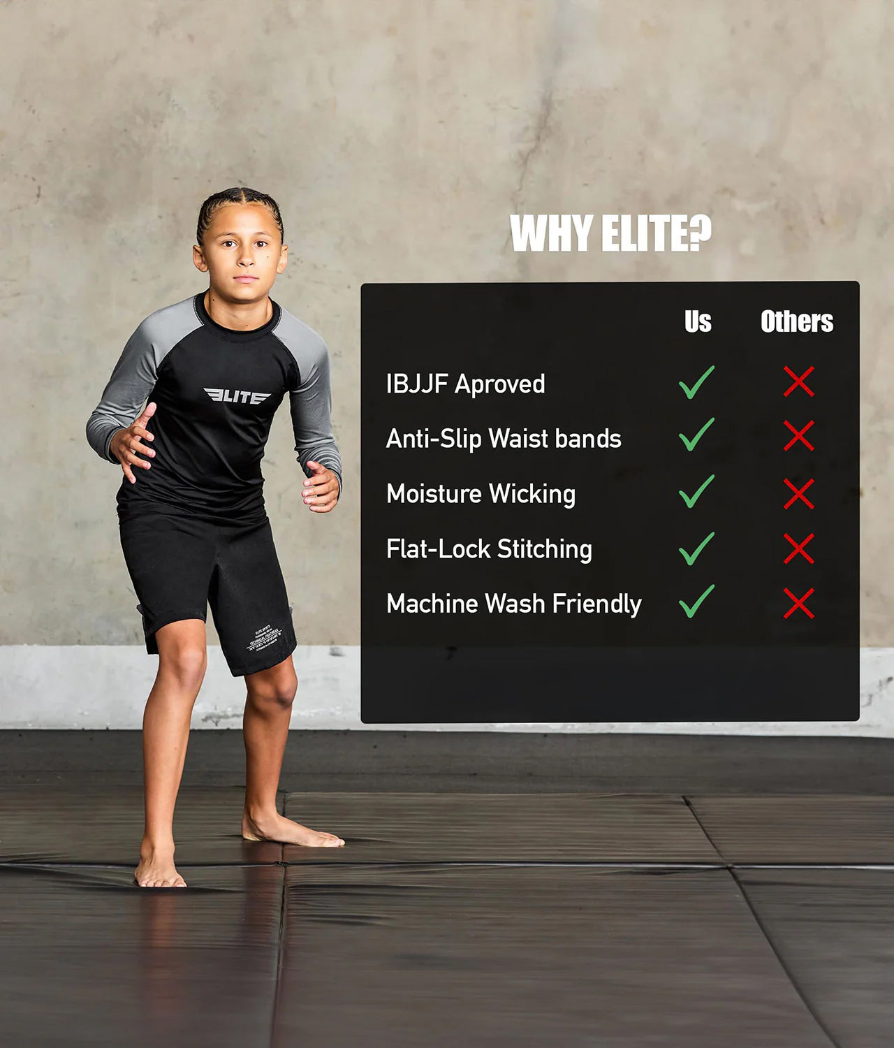 standard gray long sleeve girls jiu jitsu rash guard technical features
