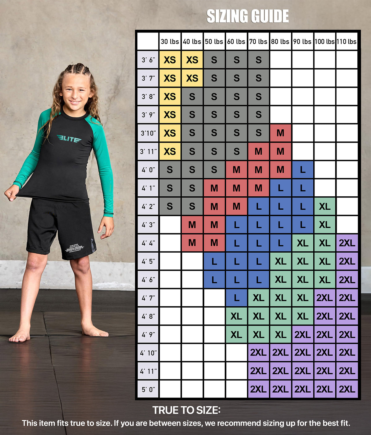 Standard Green Long Sleeve No-Gi Kids BJJ Rash Guard
