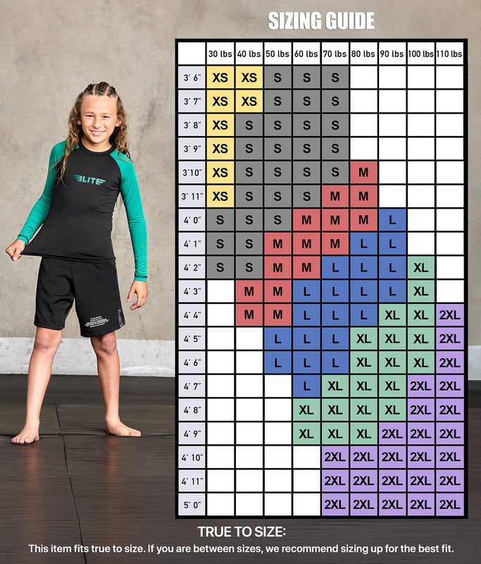 Standard Green Long Sleeve No-Gi Kids BJJ Rash Guard