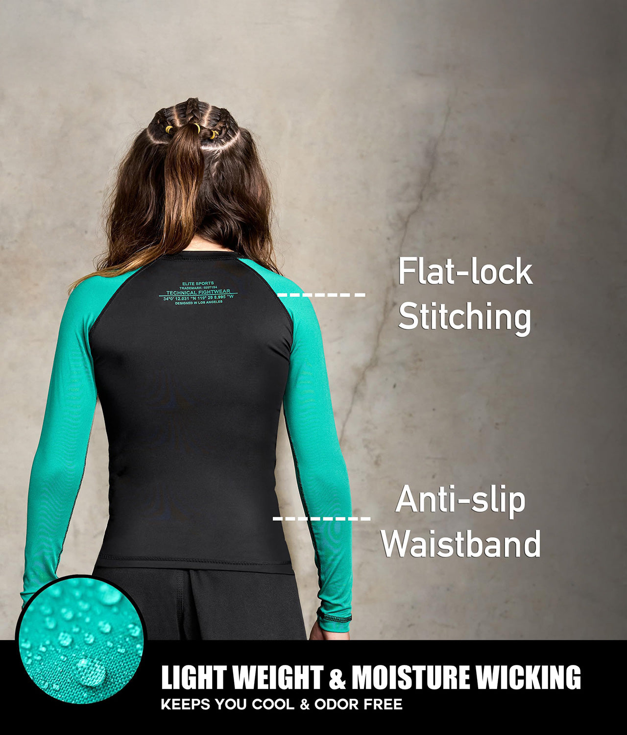 standard green long sleeve lightweight boys jiu jitsu rashguard
