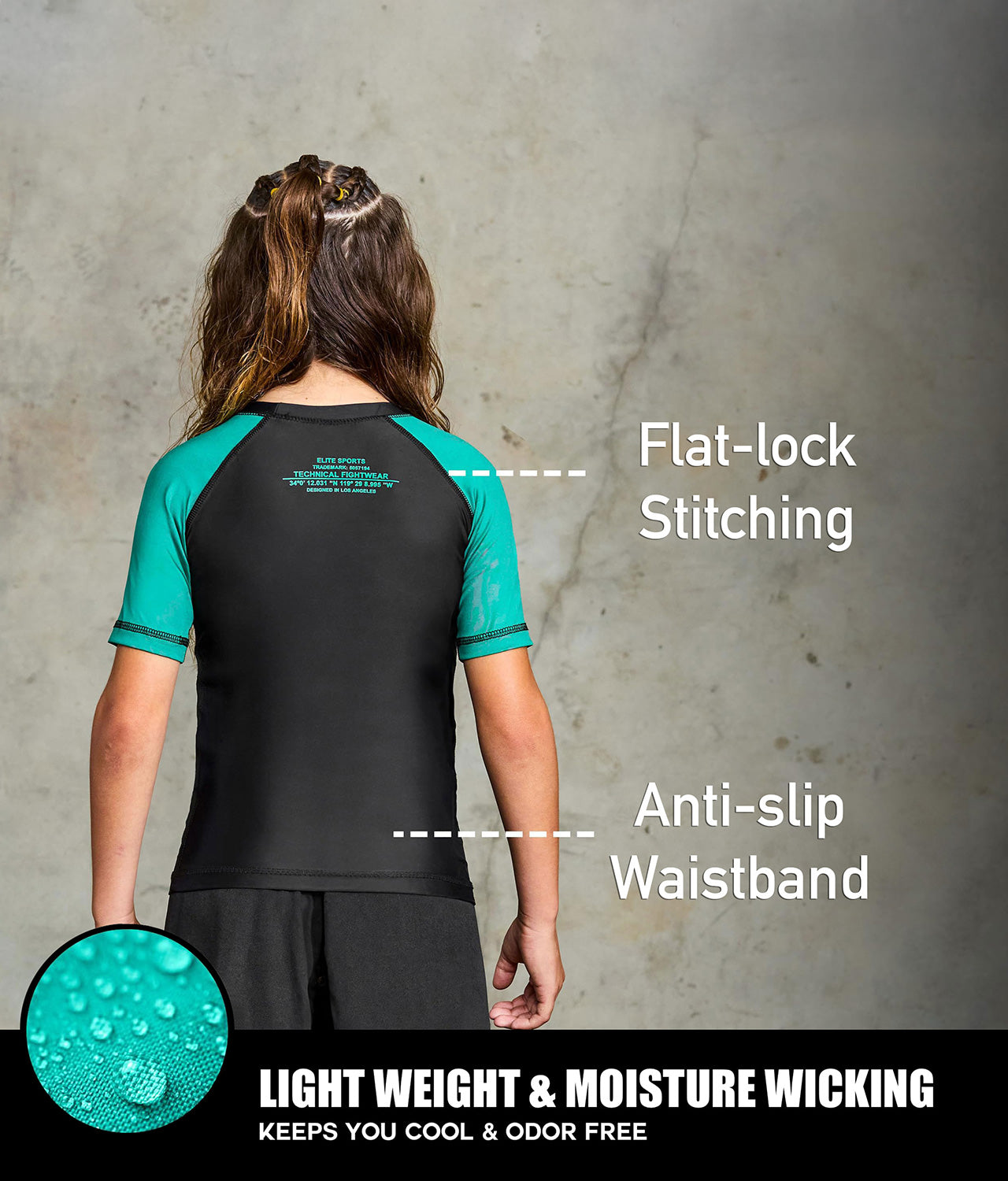 standard green short sleeve lightweight kids bjj rash guard