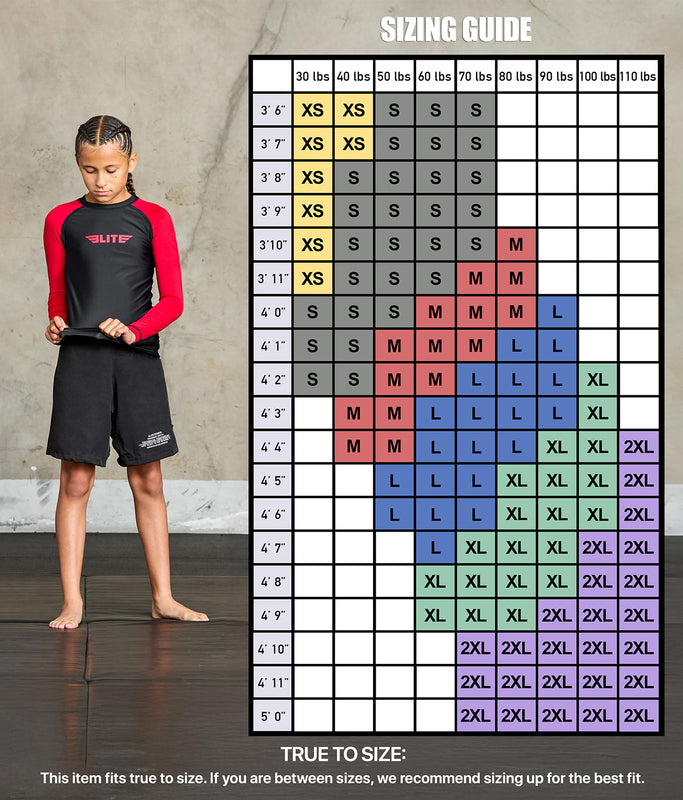 Standard Red Long Sleeve No-Gi Kids BJJ Rash Guard