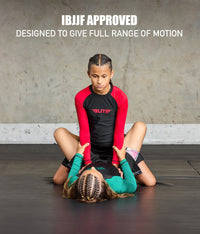 standard red long sleeve kids ijiu jitsuf approved jiu jitsu rash guard