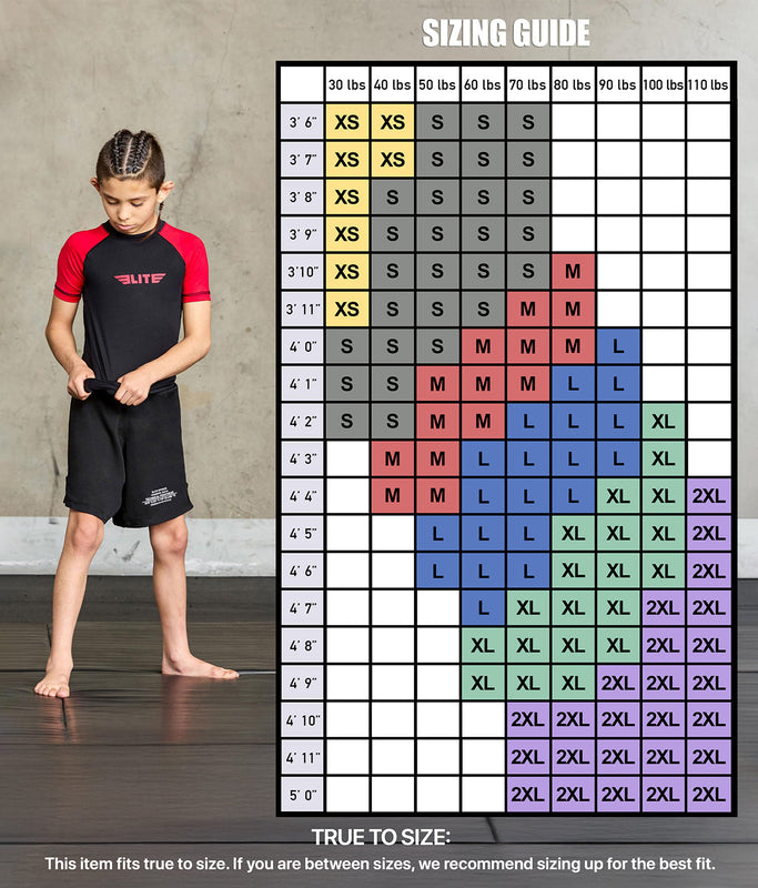 Standard Red Short Sleeve No-Gi Kids BJJ Rash Guard