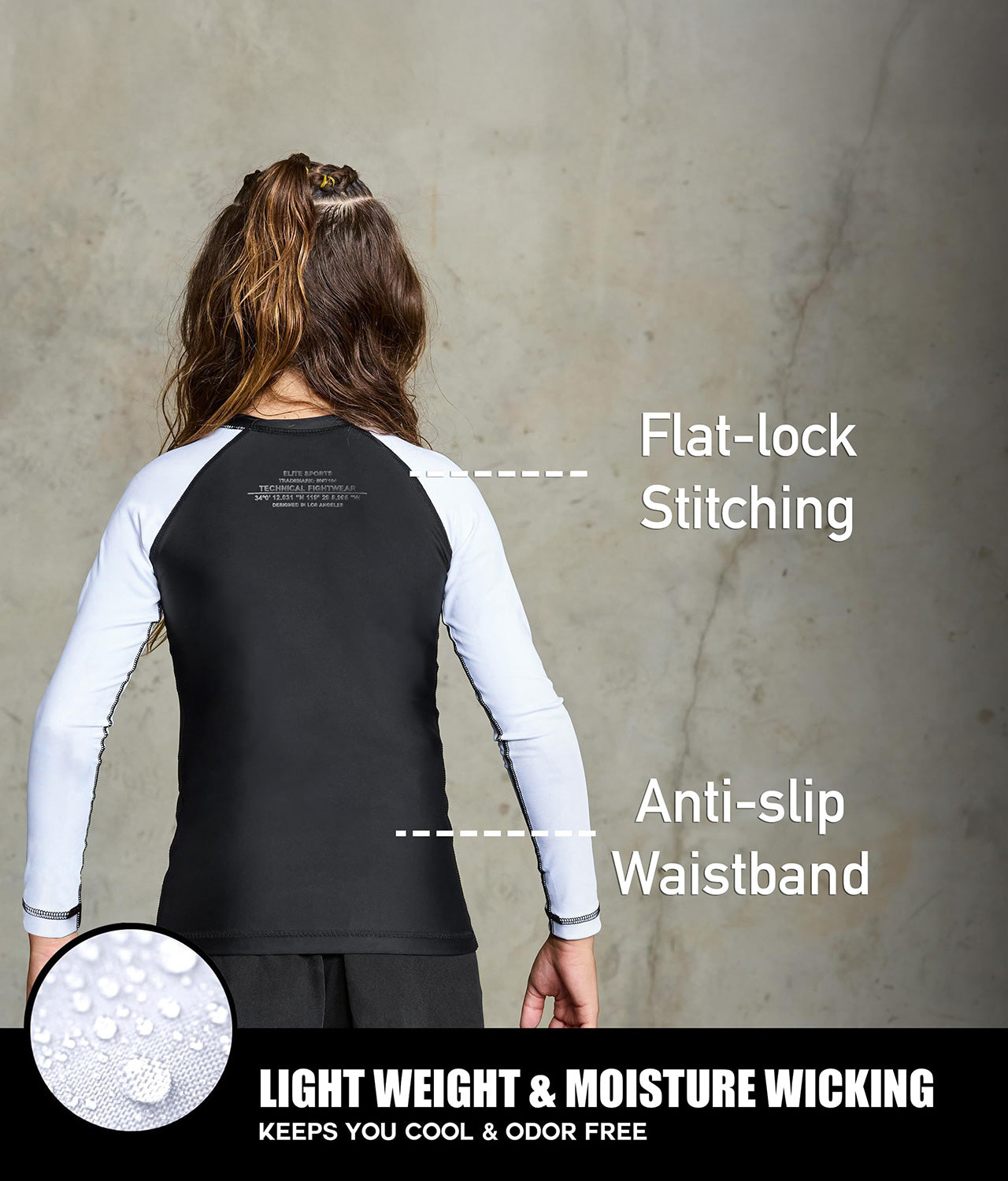 standard white long sleeve lightweight boys jiu jitsu rashguard
