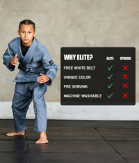 elite sports core gray children bjj wholesale uniform technical features