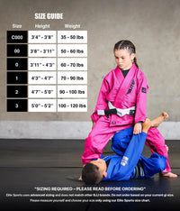 elite core pink girls bjj gi size chart