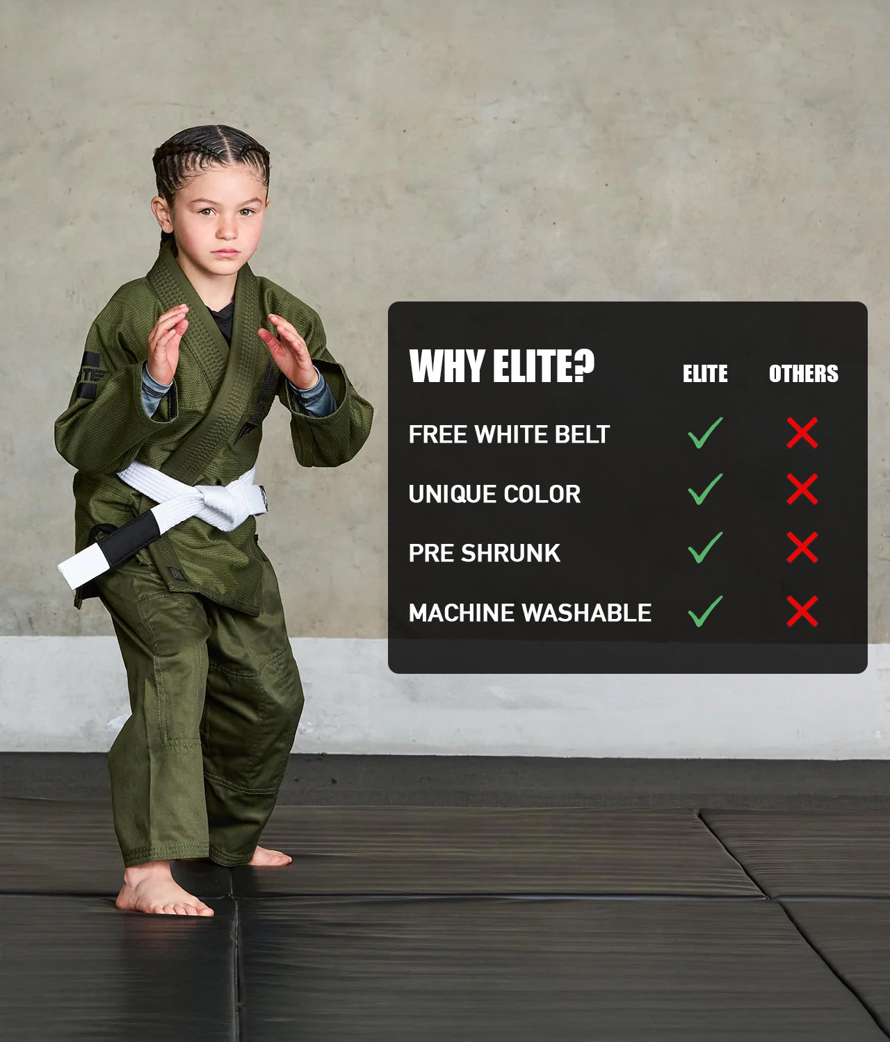 elite sports core green children bjj wholesale uniform technical features
