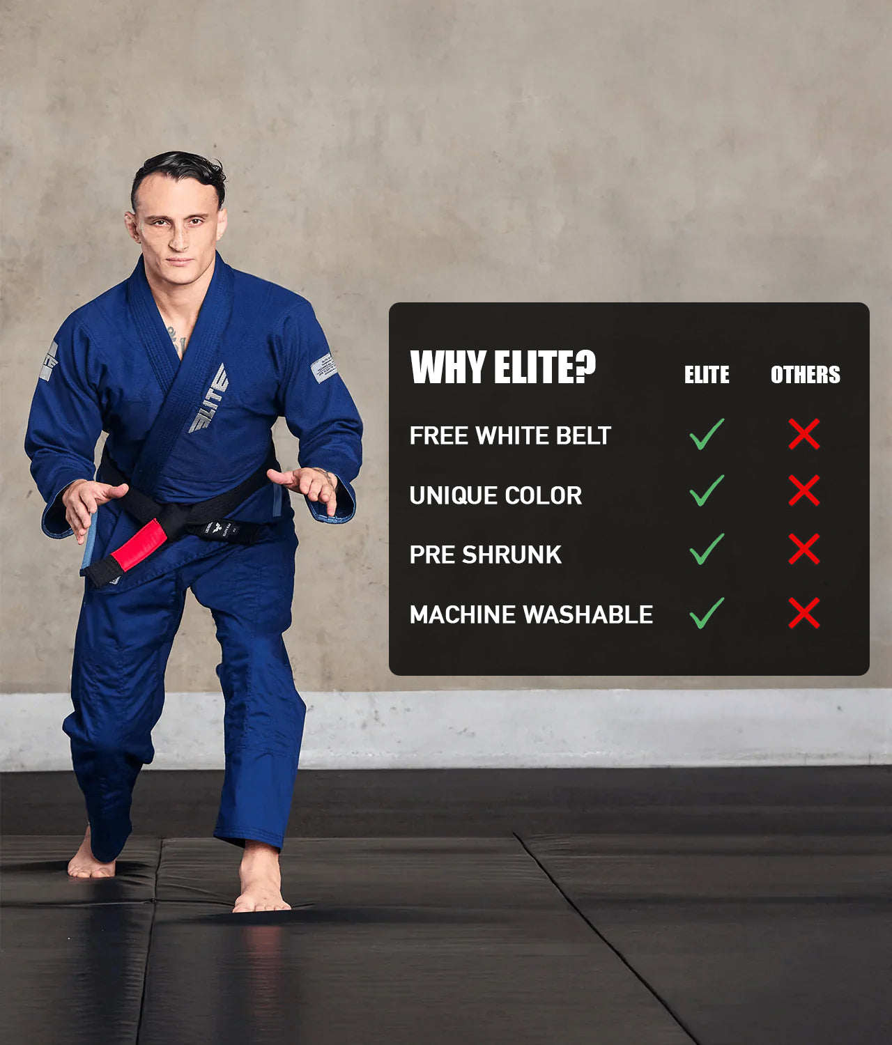 elite sports core navy mens bjj wholesale uniform technical features