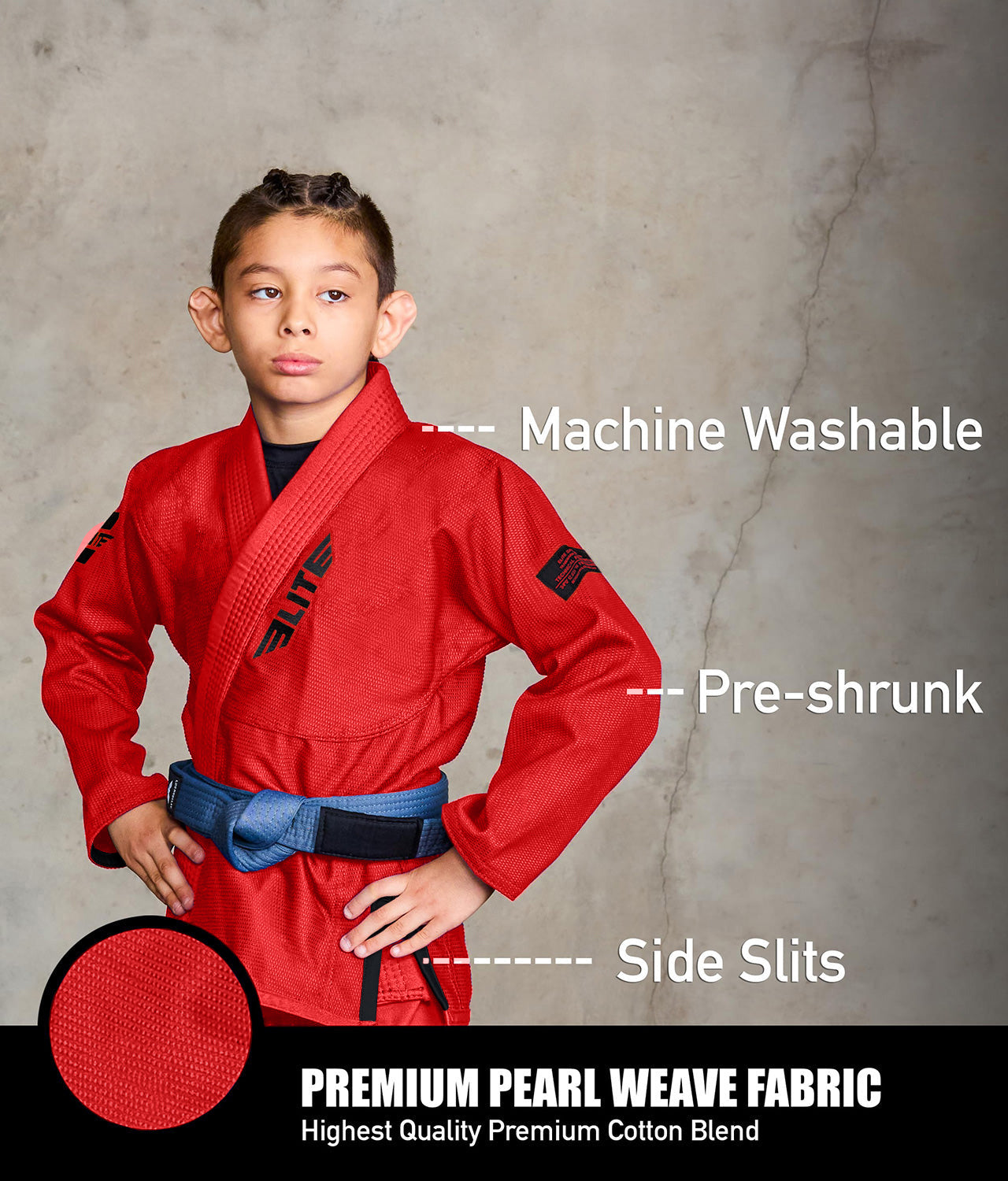 elite core red kids bjj kimono fabric