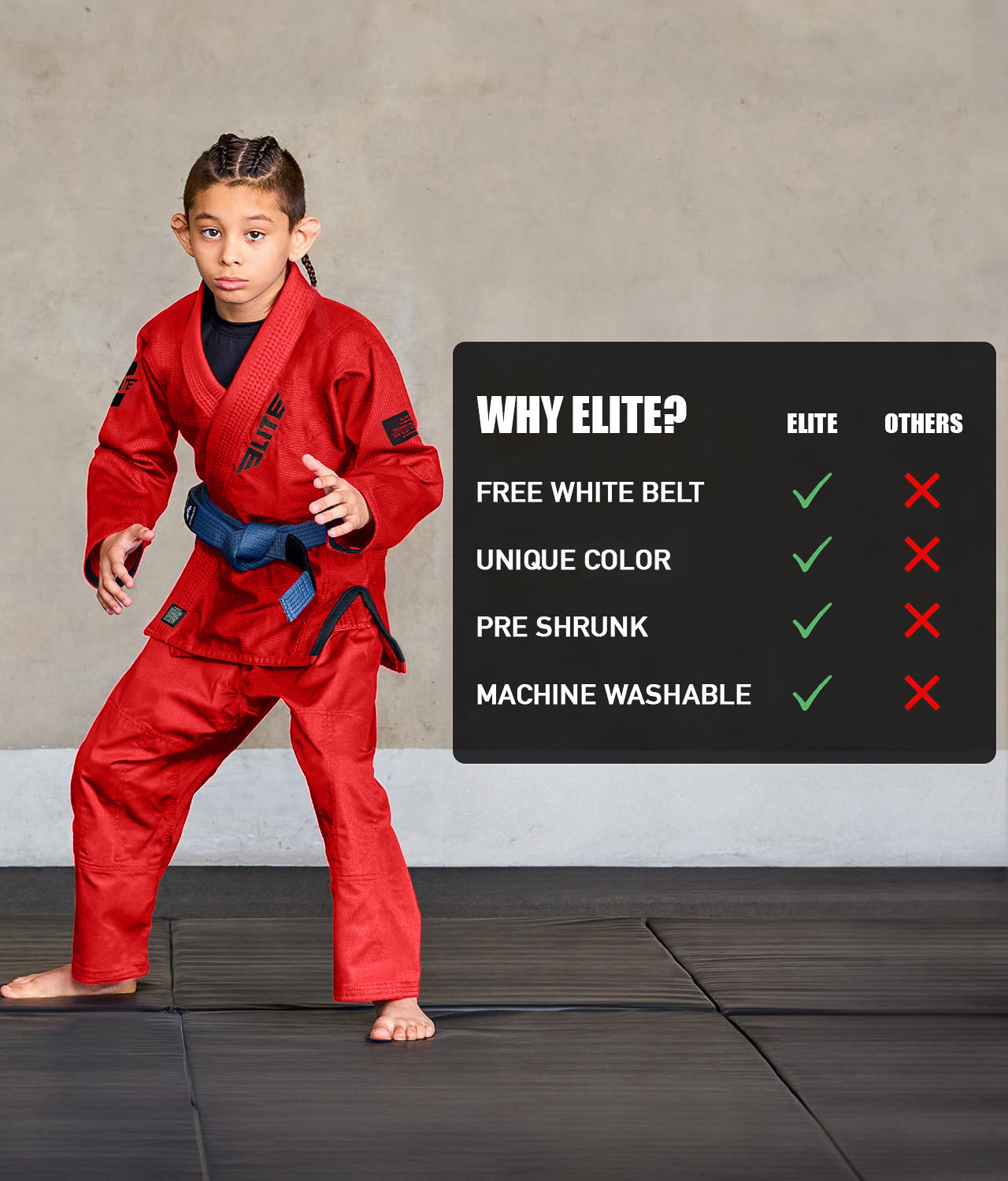 elite core red children bjj uniform technical features