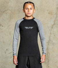 standard grey long sleeve no-gi kids jiu jitsu rashguard
