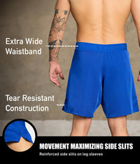 elite sports black jack series blue no-gi jiu jitsu shorts with reinforced side slits