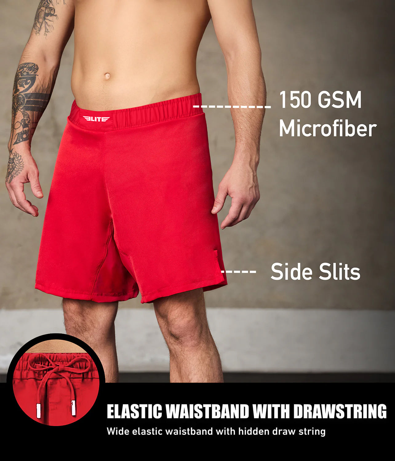 elite sports black jack series red Brazilian jiu jitsu shorts with elastic waistband