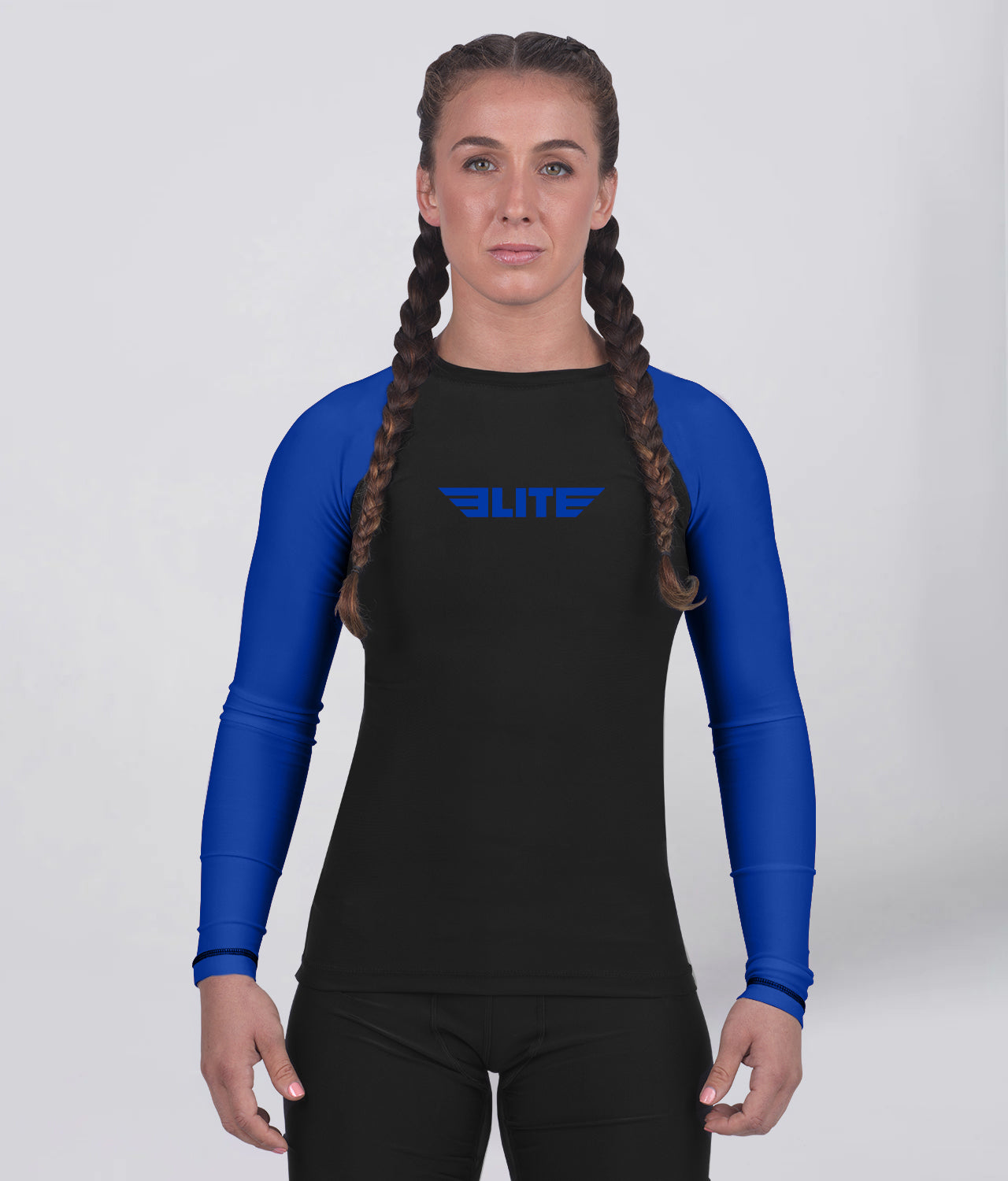 standard blue long sleeve womens no-gi bjj rash guard