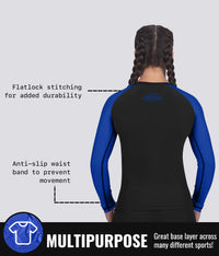 standard blue multipurpose long sleeve womens no-gi bjj rashguard