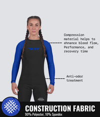 standard blue long sleeve womens bjj rash guard compression fabric