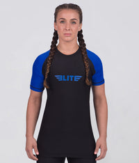 standard blue short sleeve womens no-gi bjj rash guard