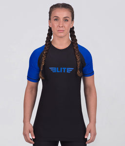 standard blue short sleeve womens no-gi bjj rash guard