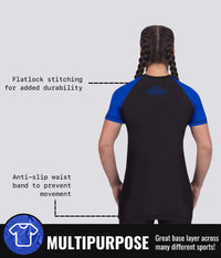 standard blue multipurpose short sleeve womens no-gi bjj rashguard