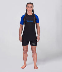 standard blue lighweight short sleeve womens bjj rash guard