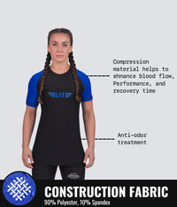 standard blue short sleeve womens bjj rash guard compression fabric