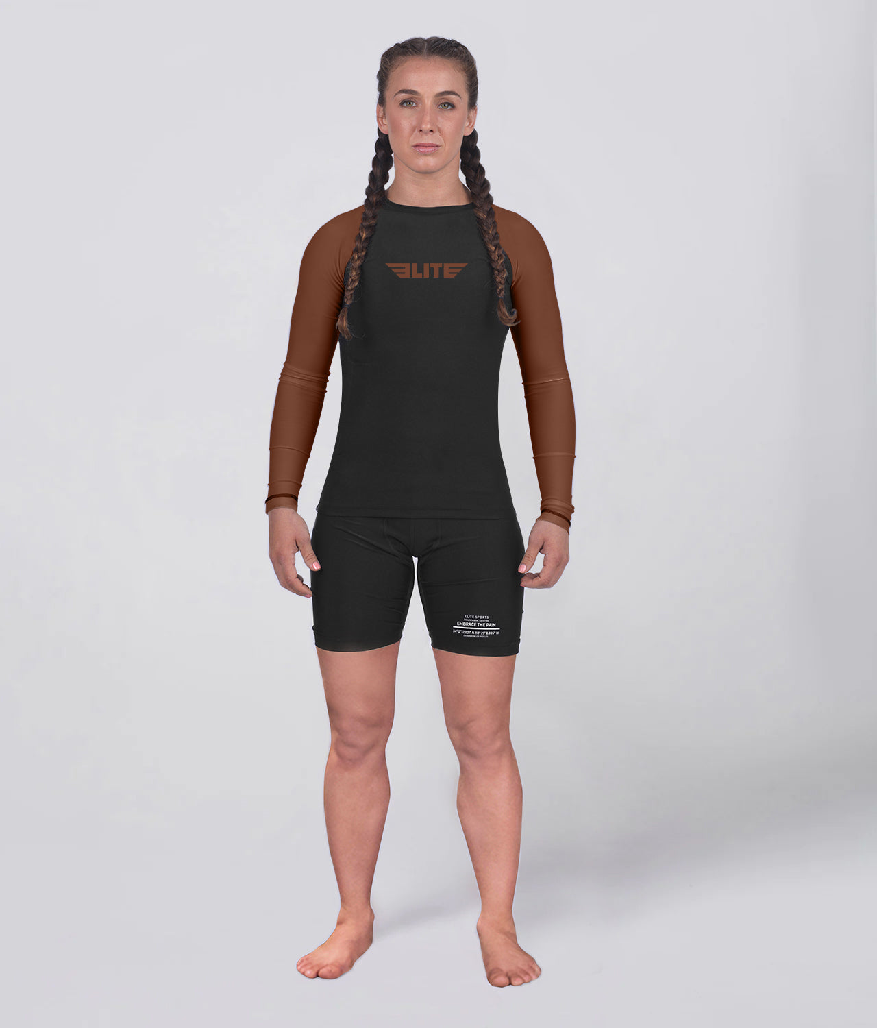 standard brown lighweight long sleeve womens bjj rash guard
